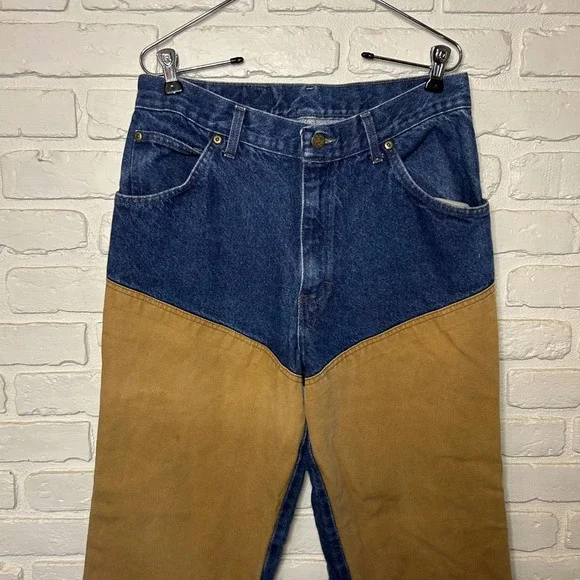 Vintage Cabella's Brush Guard Duck Jeans Brown Blue Pants Men's‎ Size 32x34 - Picture 3 of 8